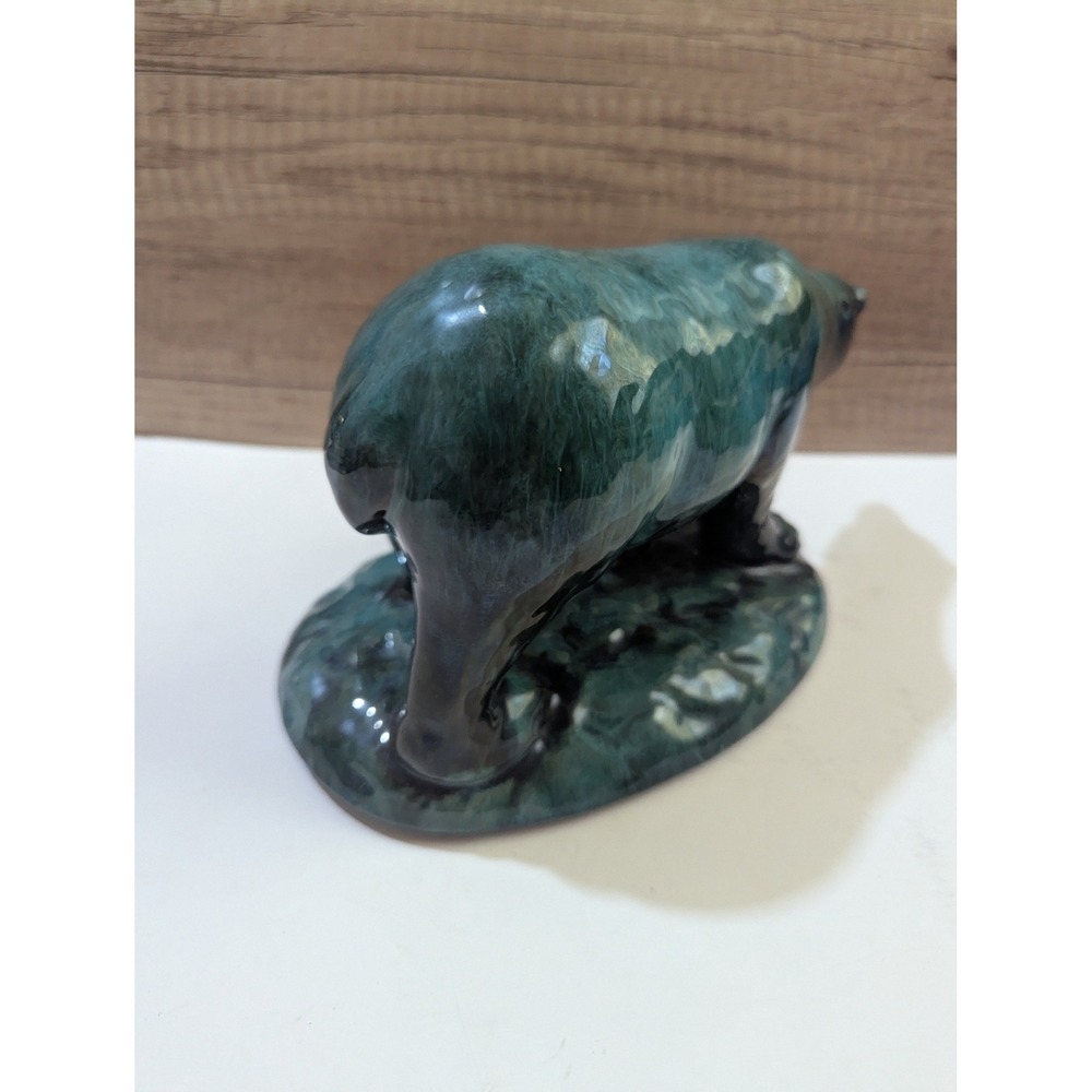 Blue Mountain Pottery Polar Bear and Cub Figurine Green Drip Glaze Canada 10in - Picture 5 of 10